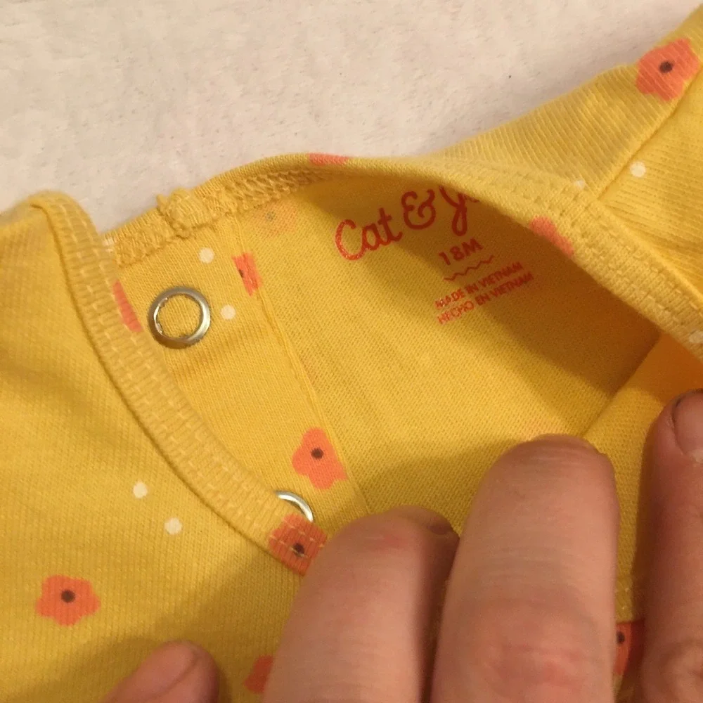 Cat & Jack Jumpsuit Baby Girl 18M Yellow NWT Floral Polka Dot Short Sleeve Snap